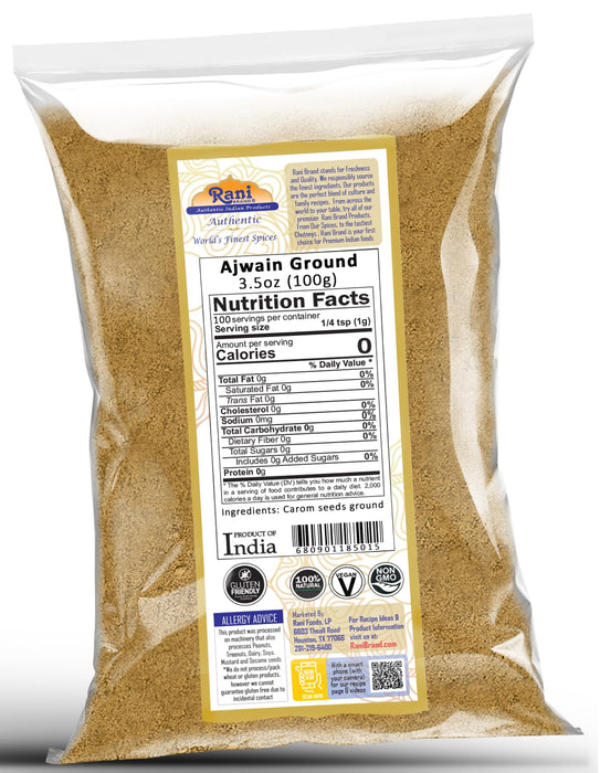 Rani Ajwain Powder (Carom Bishops Weed) Ground Spice 3.5oz (100g) ~ All Natural | Vegan | Gluten Friendly | NON-GMO | Kosher | Indian Origin