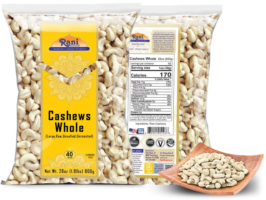 Rani Raw Cashews Whole (uncooked, unsalted) 28oz (800g) ~ All Natural, No Preservatives | Vegan | NON-GMO | Kosher | Gluten Friendly
