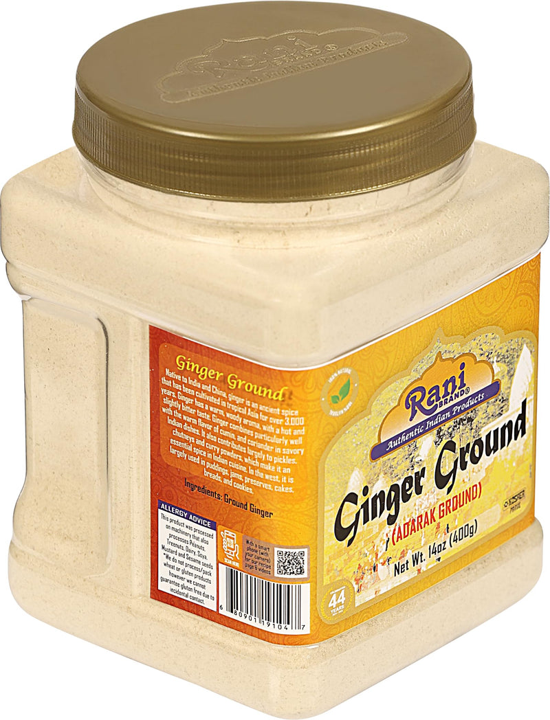 Rani Ginger (Adarak) Powder Ground, Spice 14oz (400g) PET Jar ~ Natural | Vegan | Gluten Friendly  | NON-GMO | Kosher | Indian Origin