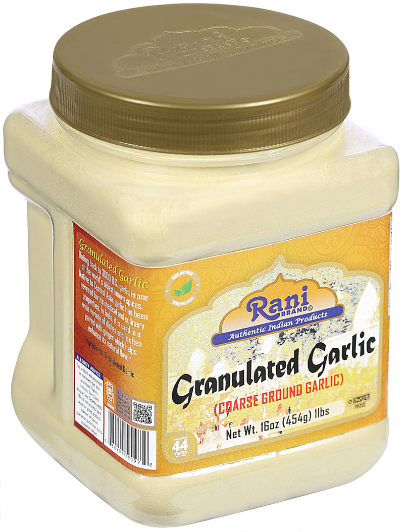 Rani Granulated Garlic (Coarse Ground Garlic) 16oz (1lb) 454g PET Jar ~ All Natural | Gluten Friendly | Vegan | NON-GMO | Kosher | No Salt or fillers | Product of USA