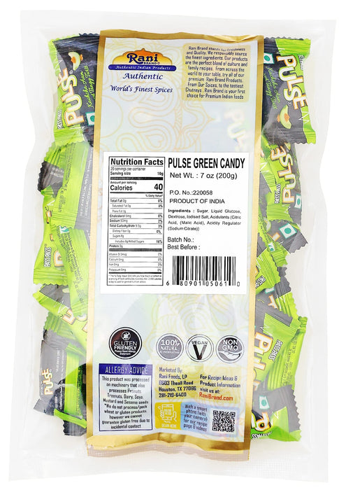 Rani Pulse Green Candy 7oz (200g) Individually Wrapped ~ Indian Tasty Treats | Vegan | Gluten Friendly | NON-GMO | Indian Origin