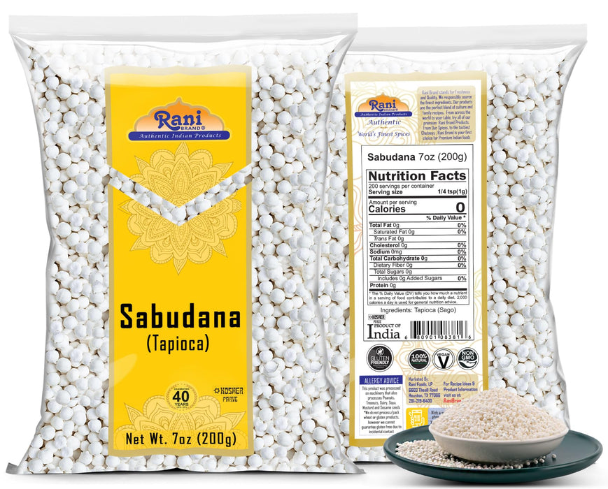Rani Sabudana (Tapioca / Sago) Pearls 7oz (200g) ~ All Natural | Vegan | No Colors | NON-GMO | Kosher | Indian Origin