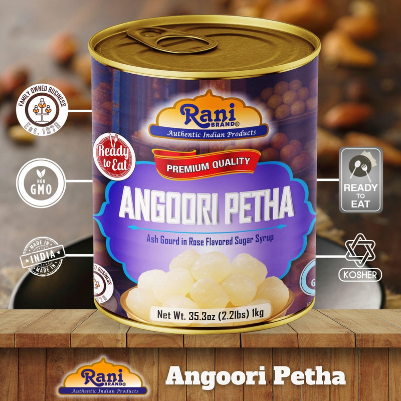 Rani Angoori Petha (Ash Gourd In Rose Flavored Sugar Syrup) 35.3oz (2.2lbs) 1kg, Approximately 14 pieces, Easy Open Lid ~ Ready to eat | Gluten Free | Non-GMO | Kosher | Indian Origin