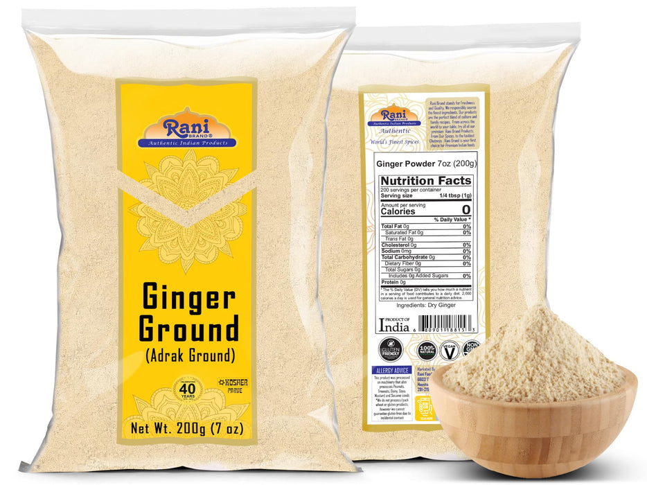 Rani Ginger (Adarak) Powder Ground, Spice 7oz (200g) ~ Natural | Vegan | Gluten Friendly | NON-GMO | Kosher | Indian Origin