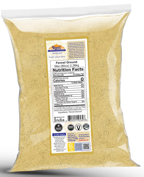 Rani Fennel Ground (Saunf) Powder Spice 80oz (5lbs) 2.27kg Bulk ~ All Natural | Gluten Friendly | NON-GMO | Kosher | Vegan | Indian Origin