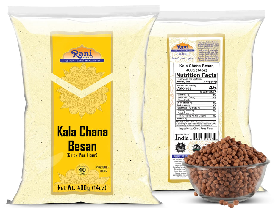 Rani Kala Chana Besan (Chick Peas Flour) 14oz (400g) ~ All Natural | Vegan | Gluten Friendly | NON-GMO | Kosher | Indian Origin