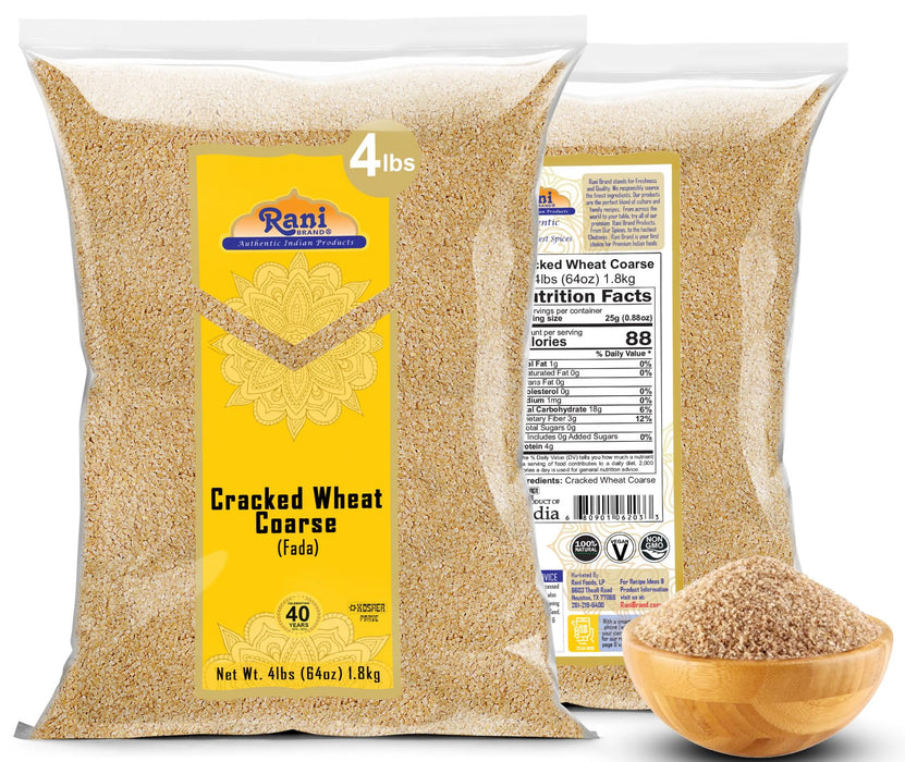 Rani Cracked Wheat Coarse (Fada / Commonly called Bulgur #2) 4lb (64oz)~ All Natural | Vegan | No Colors | NON-GMO | Kosher | Indian Origin