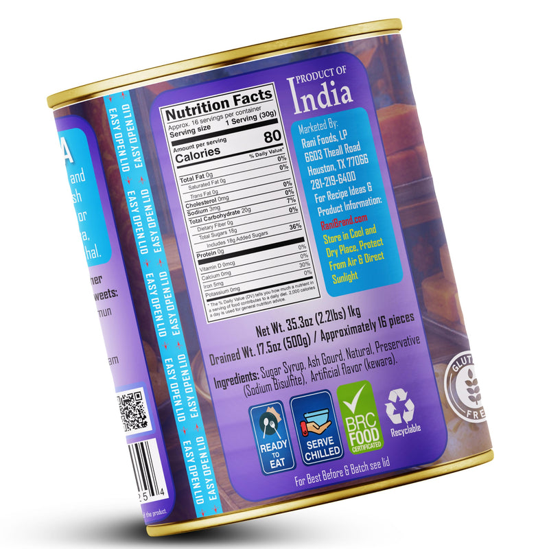 Rani Angoori Petha (Ash Gourd In Rose Flavored Sugar Syrup) 35.3oz (2.2lbs) 1kg, Pack of 6, Approximately 14 pieces, Easy Open Lid ~ Ready to eat | Gluten Free | Non-GMO | Kosher | Indian Origin