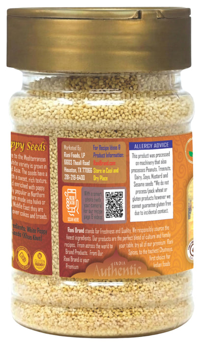 Rani White Poppy Seeds Whole (Khus Khus) 3oz (85g) PET Jar ~ Natural | Vegan | Gluten Friendly | NON-GMO | Kosher | Indian Origin