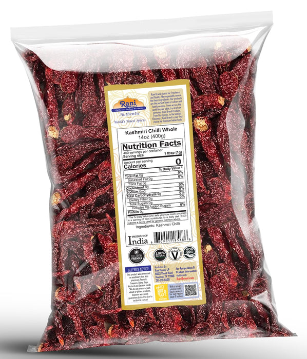 Rani Kashmiri Chilli Whole (Deggi Mirch, Low Heat) 14oz (400g) ~ Natural | Salt-Free | Vegan | No Colors | Gluten Friendly | NON-GMO | Kosher | Indian Origin