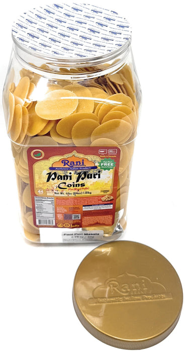 Rani Pani Puri Coins (Uncooked, Microwaveable Wheat Semolina Coins) 64oz (4lbs) w/Pani Puri Masala (14-Spice Blend for Indian Spicy Water) 1.75oz (50g) ~ All Natural | Vegan | NON-GMO | Kosher