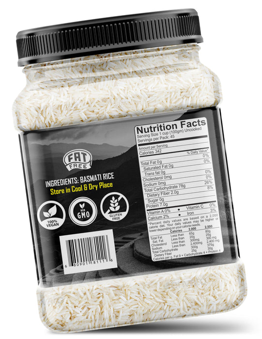 Rani Silver White Basmati Rice Extra Long Aged 160oz (10lbs) 4.53kg PET Jar ~ All Natural | Gluten Friendly | Vegan | Indian Origin | Kosher | Export Quality