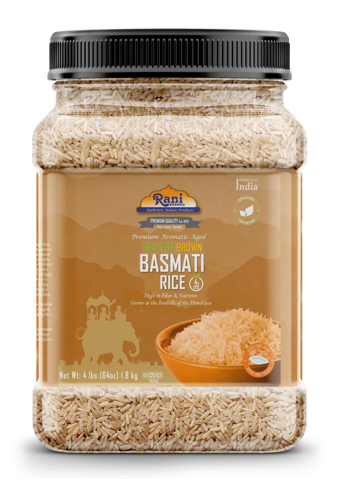 Rani Brown Basmati Rice Extra Long Aged 64oz (4lbs) 1.81kg PET Jar ~ A ...