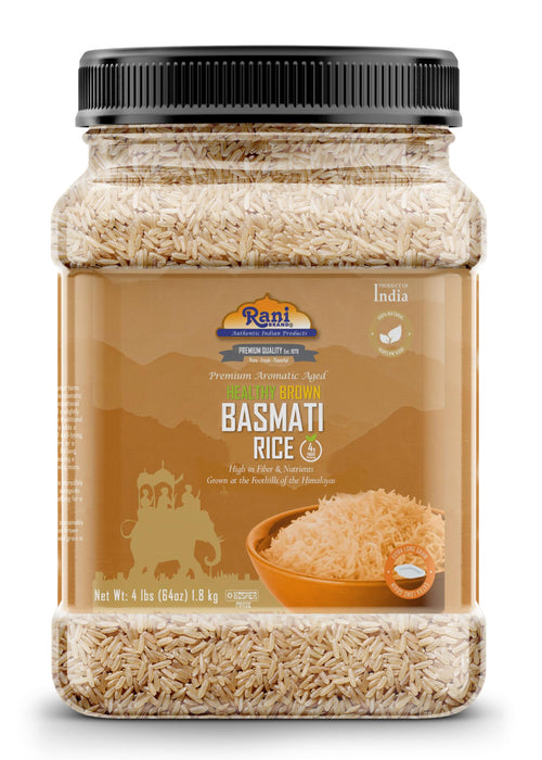 Rani Brown Basmati Rice Extra Long Aged 64oz (4lbs) 1.81kg PET Jar ~ All Natural | Gluten Friendly | Vegan | Indian Origin | Kosher | Export Quality