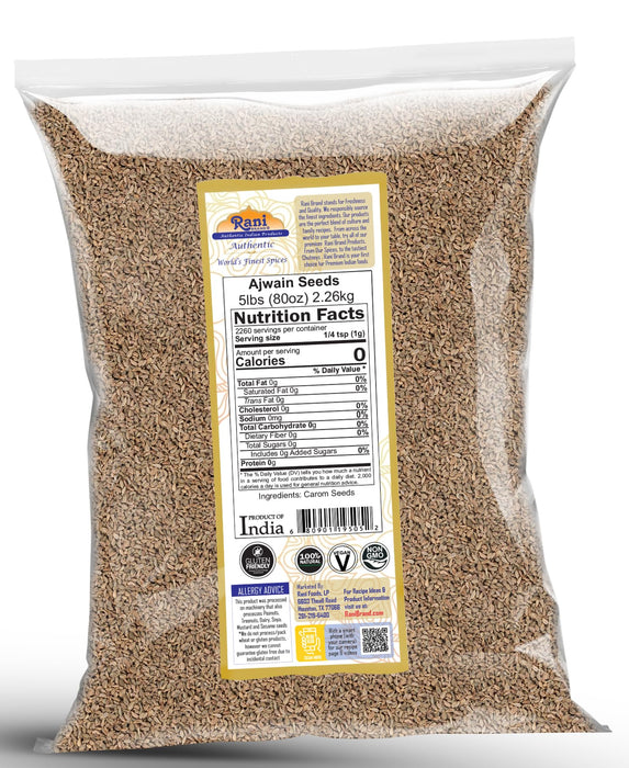 Rani Ajwain Seeds (Carom Bishops Weed) Spice Whole 80oz (5lbs) 2.27kg Bulk ~ Natural | Vegan | Gluten Friendly | NON-GMO | Kosher | Indian Origin