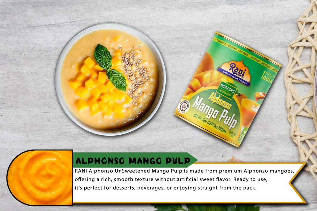 Rani Mango Pulp Puree (Makes Mango Lassi Shakes) Alphonso Unsweetened 30oz (1.875lbs) 850g Pack of 2 ~ Kosher | All Natural | NON-GMO | Vegan | No colors | Gluten Friendly | Indian Origin