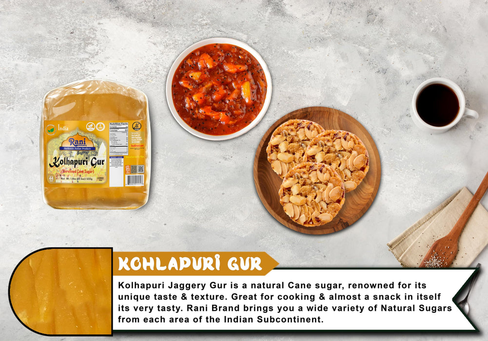 Rani Kolhapuri Gur (Jaggery) 500g (17.5oz) ~ Unrefined Cane Sugar, No Color added, Gluten Friendly | Vegan | NON-GMO | Kosher | No Salt or fillers