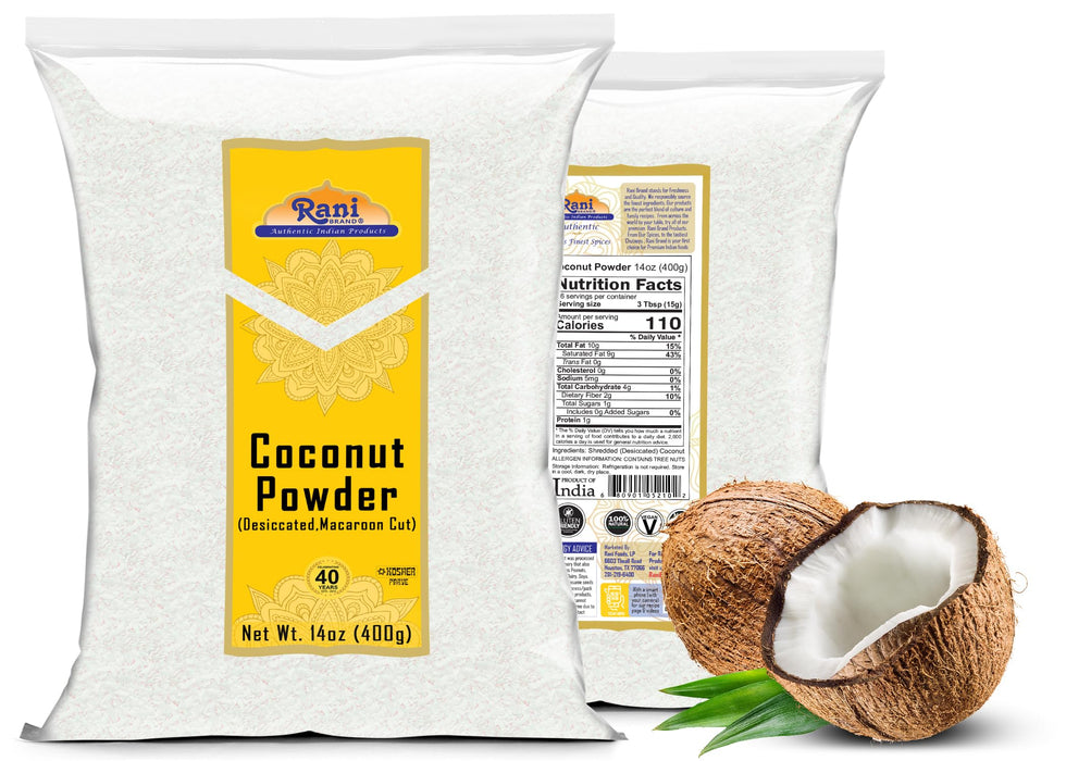 Rani Coconut Fine Powder (Desiccated, Macaroon Cut) 14oz (400g) Raw (uncooked, unsweetened) ~ All Natural | Vegan | Kosher | Gluten Free Ingredients