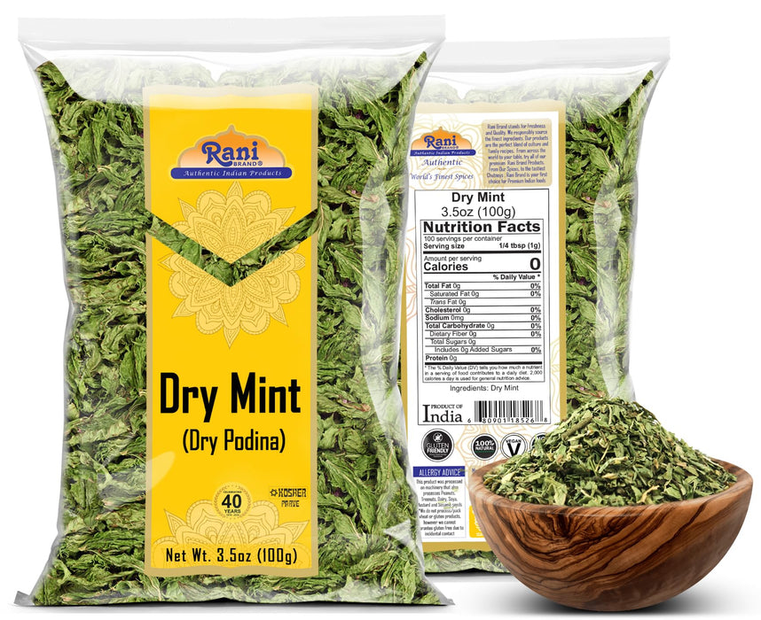 Rani Dry Mint Leaves (Podina Leaf) Spice, Dried Herb 3.5oz (100g) ~ All Natural | Gluten Friendly | NON-GMO | Kosher | Vegan | Indian Origin