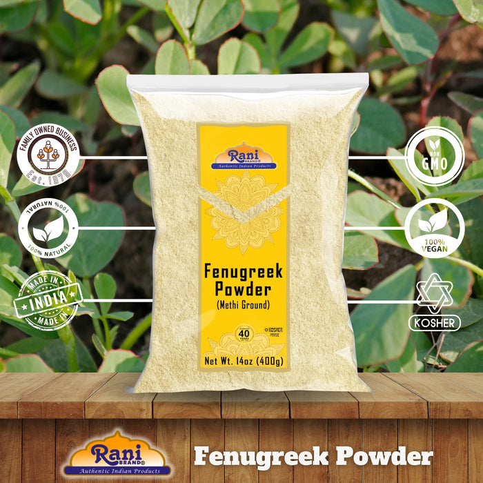 Rani Fenugreek (Methi) Seeds Ground Powder 14oz (400g) Trigonella foenum graecum ~ All Natural | Vegan | Gluten Friendly | Non-GMO | Kosher | Indian Origin, used in cooking & Ayurvedic spice