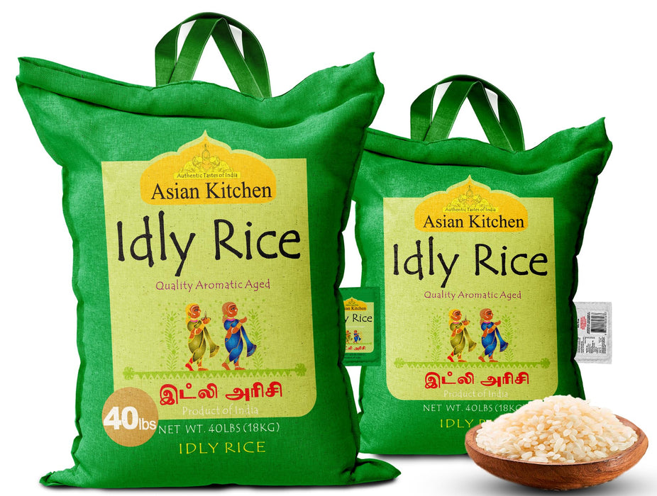 Asian Kitchen Idly (Idli) Rice 40-Pound Bag, 40lbs (18.14kg) Short Grain Rice ~ All Natural | Vegan | Indian Origin | Export Quality