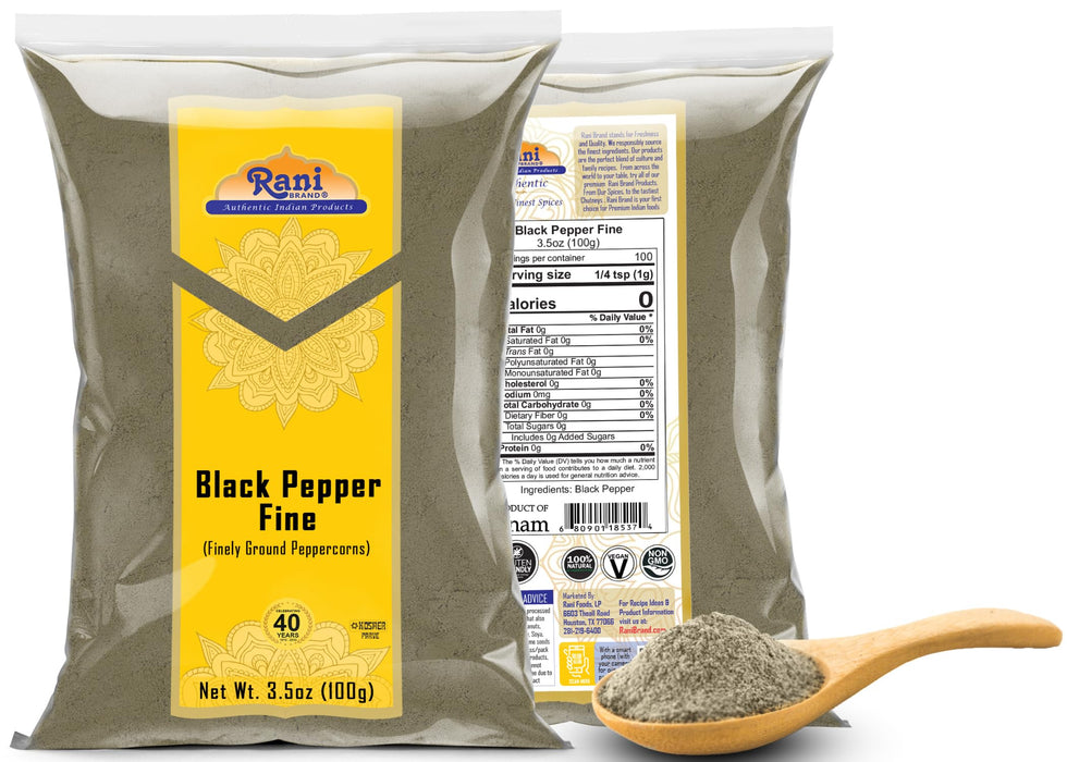 Rani Black Pepper Fine Powder 80 Mesh, 3.5oz (100g) ~ Gluten Friendly | Non-GMO | Kosher | Natural
