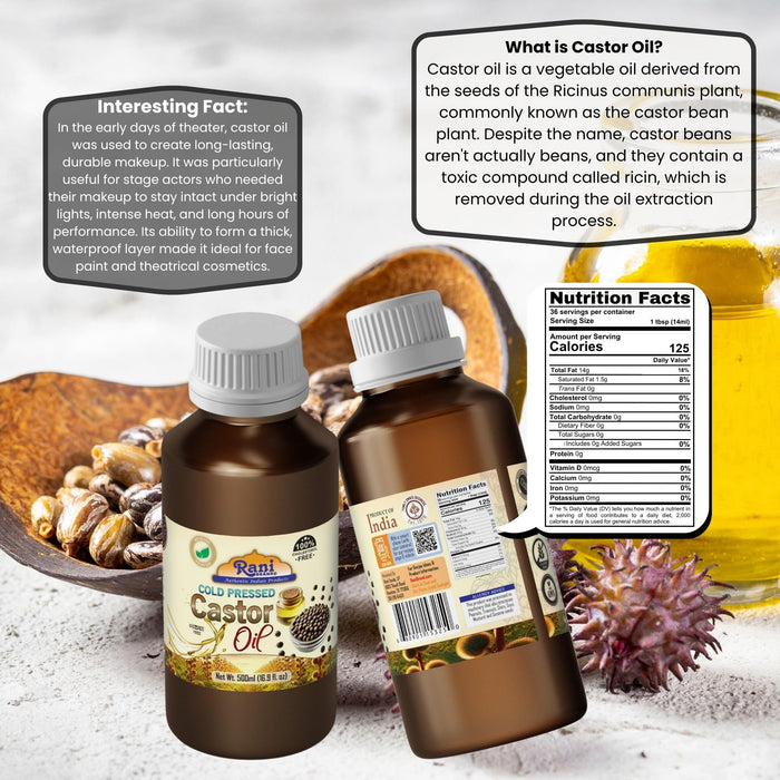 Rani Castor Oil 16.9 Ounce (500ml) Cold Pressed | 100% Natural | NON-GMO | Kosher | Vegan | Gluten Free | Indian Origin