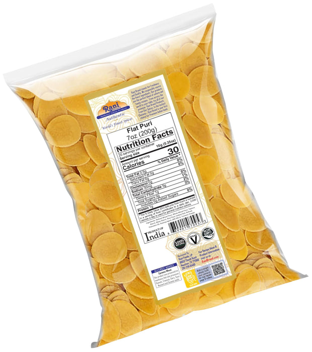 Rani Pani Puri Coins 7oz (200g) 80-85 Coins ~ Uncooked, Microwaveable wheat and Semolina Coins ~ All Natural | Vegan | NON-GMO | Kosher