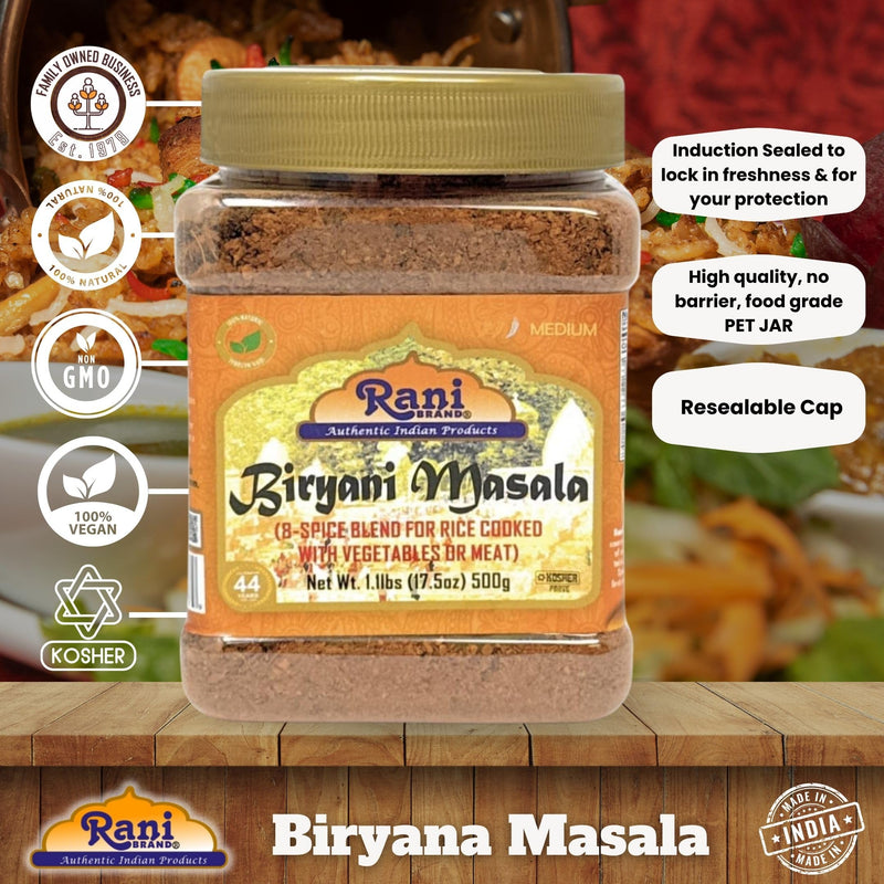 Rani Biryani Masala Curry (7-Spice Blend for Indian Rice Dishes, Pullao/Pilau) 16oz (1lb) 454g PET Jar ~ All Natural | Vegan | No Colors | Gluten Friendly | NON-GMO | Kosher | Indian Origin