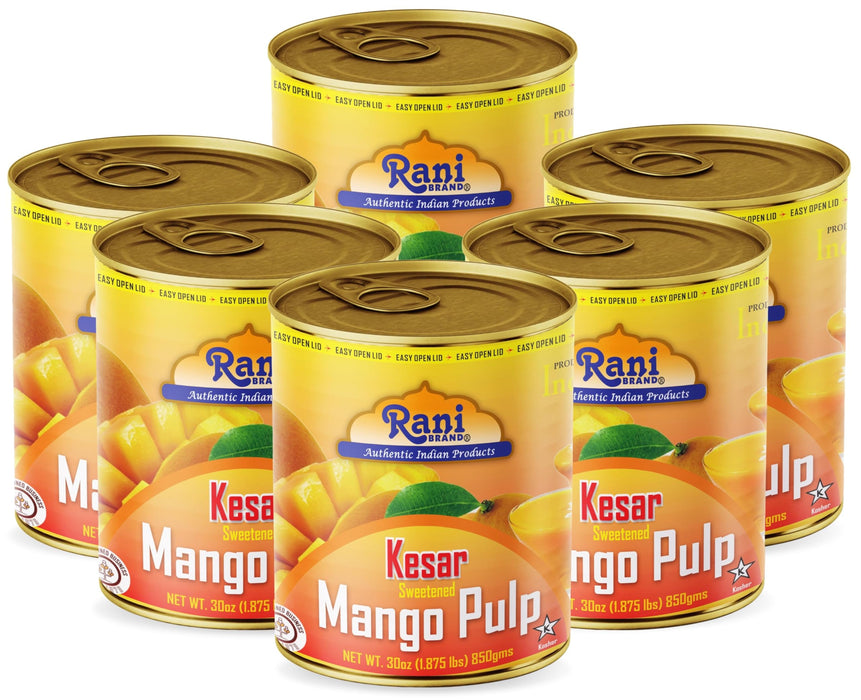 Rani Mango Pulp Puree (Kesar Sweetened) 30oz (1.875lbs) 850g Pack of 6 ~ Kosher | All Natural | NON-GMO | Vegan | No colors | Gluten Friendly