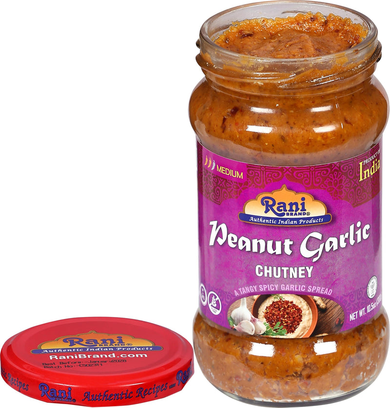 Rani Peanut Garlic Chutney 10.5oz (300g) Glass Jar, Ready to Eat ~ Vegan | Gluten Free | NON-GMO | No Colors | Indian Origin