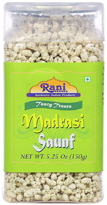 Rani Madrasi Saunf 5.25oz (150g) Vacuum Sealed, Easy Open Top, Resealable Container ~ Indian Tasty Treats | Vegan | Gluten Friendly | NON-GMO | Indian Origin