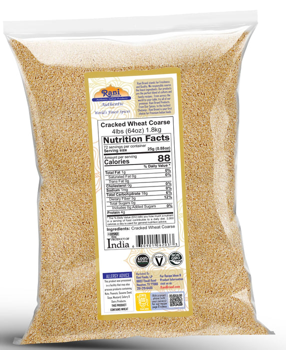Rani Cracked Wheat Coarse (Fada / Commonly called Bulgur #2) 4lb (64oz)~ All Natural | Vegan | No Colors | NON-GMO | Kosher | Indian Origin