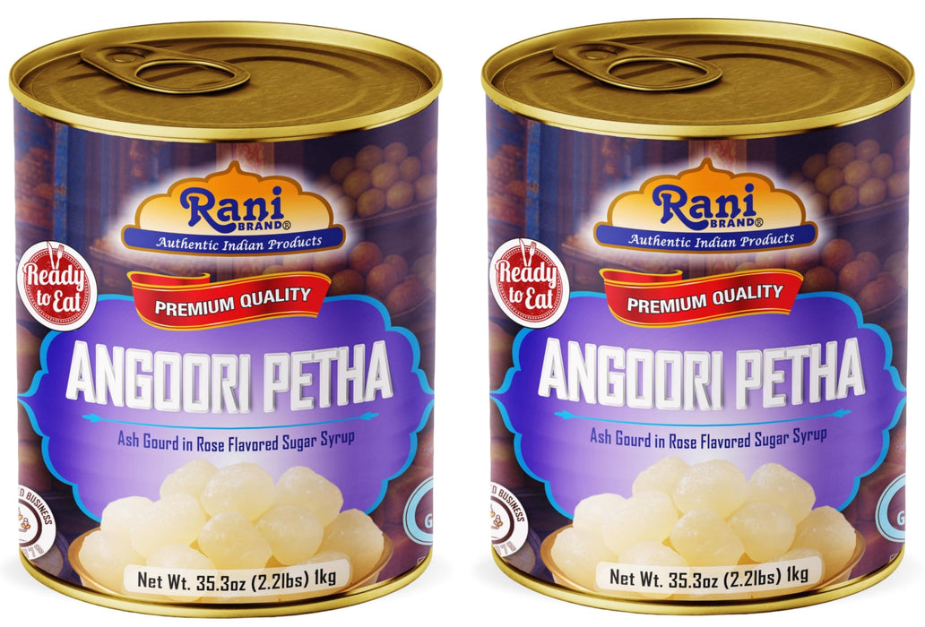 Rani Angoori Petha (Ash Gourd In Rose Flavored Sugar Syrup) 35.3oz (2.2lbs) 1kg, Pack of 2, Approximately 14 pieces, Easy Open Lid ~ Ready to eat | Gluten Free | Non-GMO | Kosher | Indian Origin