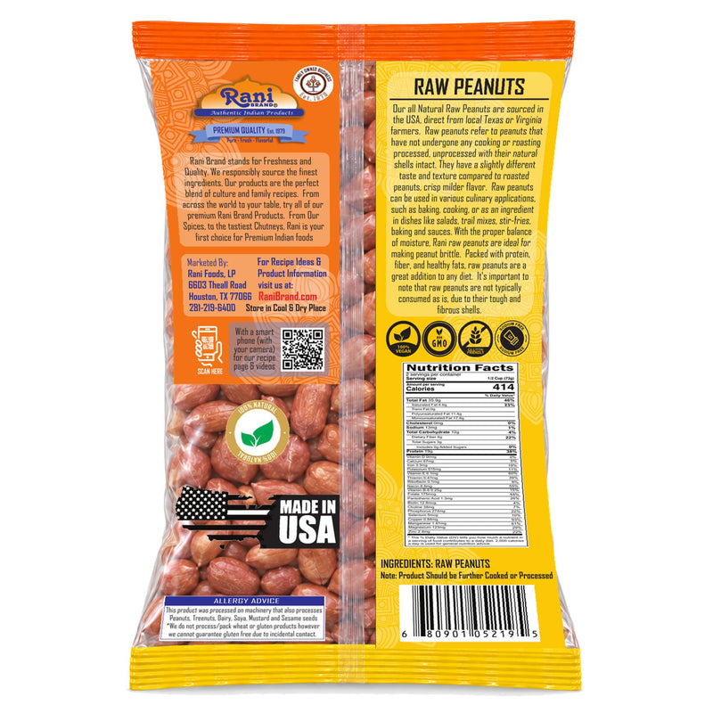 Rani Peanuts, Raw Whole With Skin (uncooked, unsalted) 7oz (200g) ~ All Natural | Vegan | Gluten Friendly | Kosher | Fresh Product of USA ~ Spanish Grade Groundnut / Red-skin