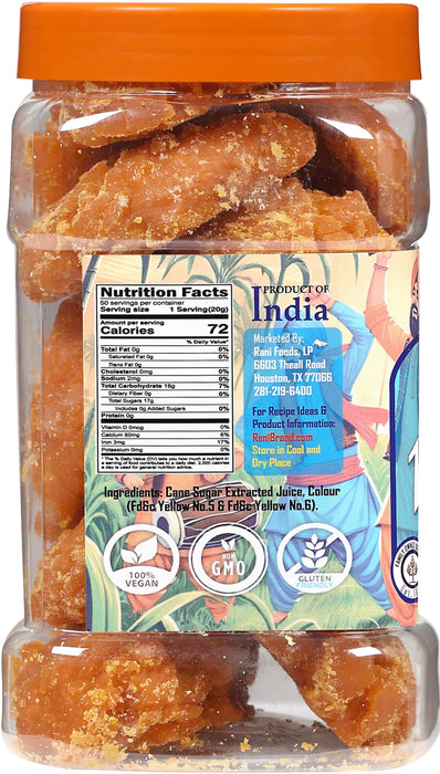 Rani Pesi Gur (Jaggery) Indian Unrefined Raw Cane Sugar 35oz (2.2lbs) 1kg PET Jar ~ Gluten Friendly | Vegan | NON-GMO | Kosher | No Salt or fillers | Indian Product