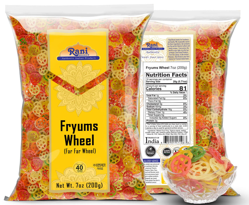 Rani Far Far/Fryums (Wheat & Tapioca Pellet) Wheel Shape 7oz (200g) ~ Vegan, Kosher, Uncooked, Used to Make Papad, Bhungra/Chip Snack