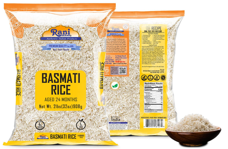 Rani Platinum White Basmati Rice Extra Long Aged 32oz (2lbs) 908g ~ All Natural | Gluten Friendly | Vegan | Indian Origin | Kosher | Export Quality