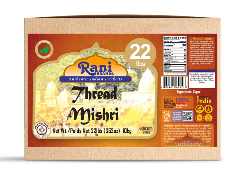 Rani Thread Misri (Rock Sugar / Dhaga Mishri) 352oz (22lbs) 10kg Bulk Box ~ All Natural | Gluten Friendly | No Colors | Vegan | Kosher | Indian Origin