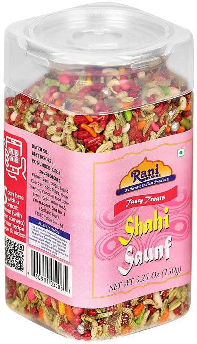 Rani Shahi Saunf 5.25oz (150g) Vacuum Sealed, Easy Open Top, Resealable Container ~ Indian Tasty Treats | Vegan | Gluten Friendly | NON-GMO | Indian Origin