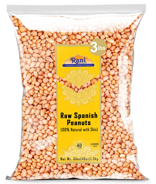 Rani Raw Spanish Peanuts 100% Natural with Skin (uncooked, unsalted) 48oz (3lbs) 1.36kg Bulk ~ Vegan | Gluten Friendly | Fresh Product of USA | Kosher | Red-brown Skin