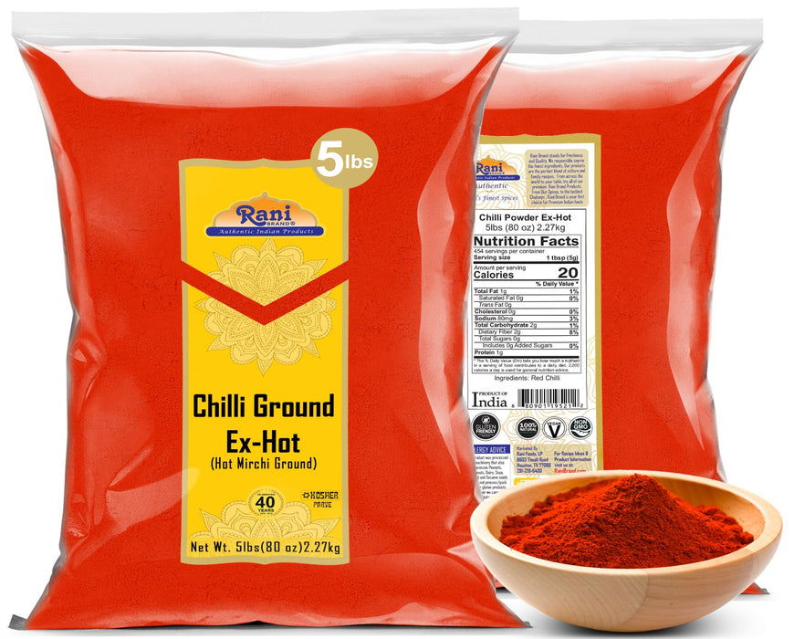 Rani Extra Hot Chilli Powder Indian Spice 80oz (5lbs) 2.27kg Bulk ~ All Natural | Salt-Free | Vegan | No Colors | Gluten Friendly | NON-GMO | Kosher