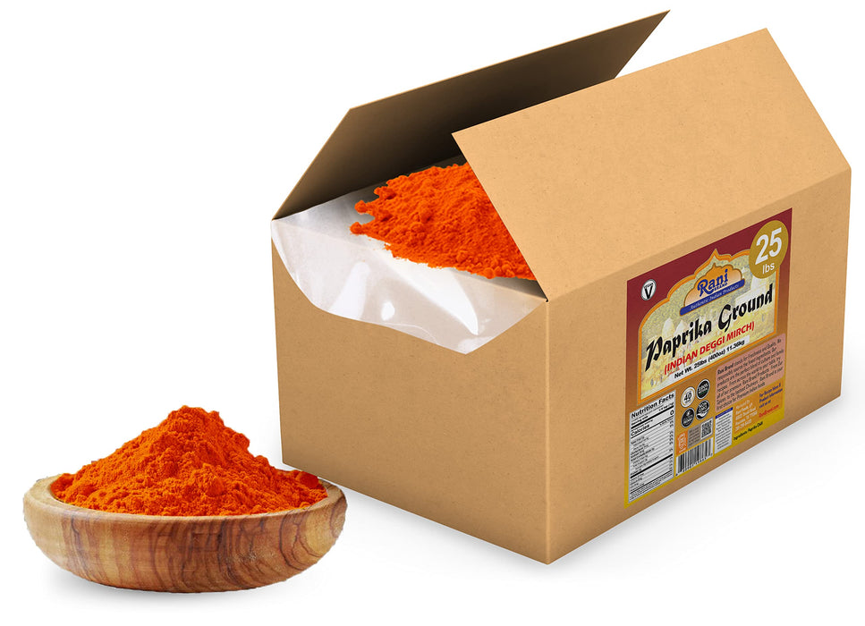 Rani Paprika (Deggi Mirch, Low Heat) Spice Powder, Ground 400oz (25lbs) 11.36kg Bulk Box ~ All Natural, Salt-Free | Vegan | No Colors | Gluten Friendly | NON-GMO | Indian Origin