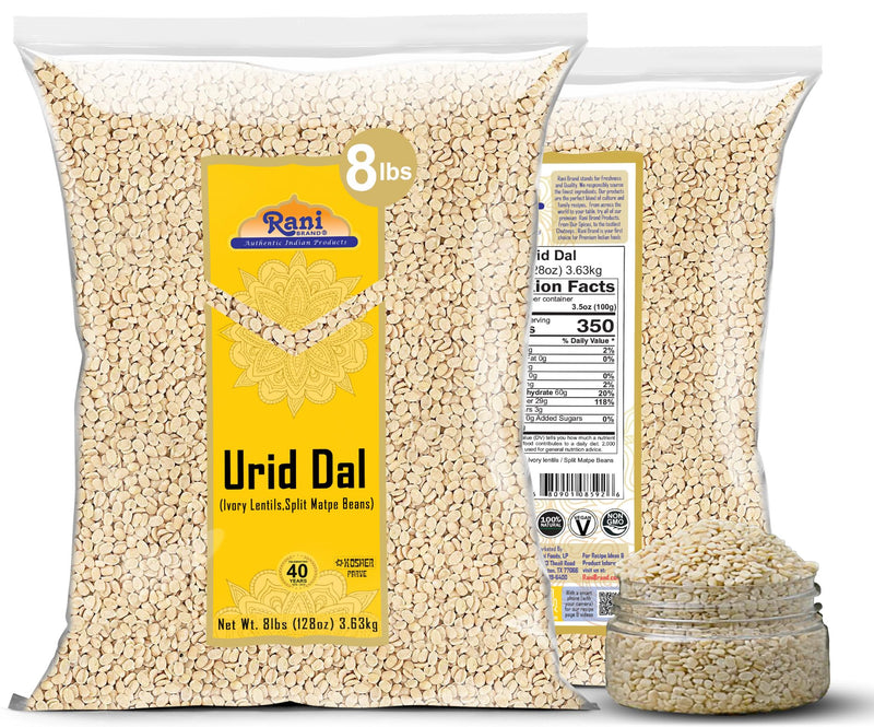 Rani Urid/Urad Dal (Split Matpe Beans Skinless) Indian Lentils 128oz (8lbs) 3.63kg Bulk ~ All Natural | Gluten Friendly | NON-GMO | Kosher | Vegan | Indian Origin