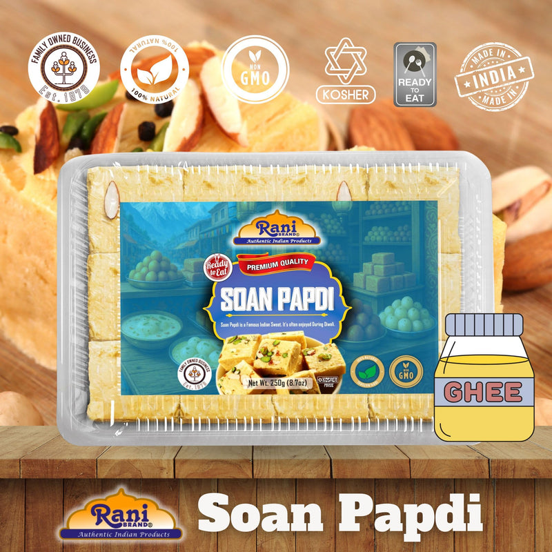 Rani Soan Papdi 8.7oz (250g) PET Jar, Pack of 6, Traditional Indian Sweets, Ready to eat ~ All Natural | Non-GMO | Kosher | Indian Origin