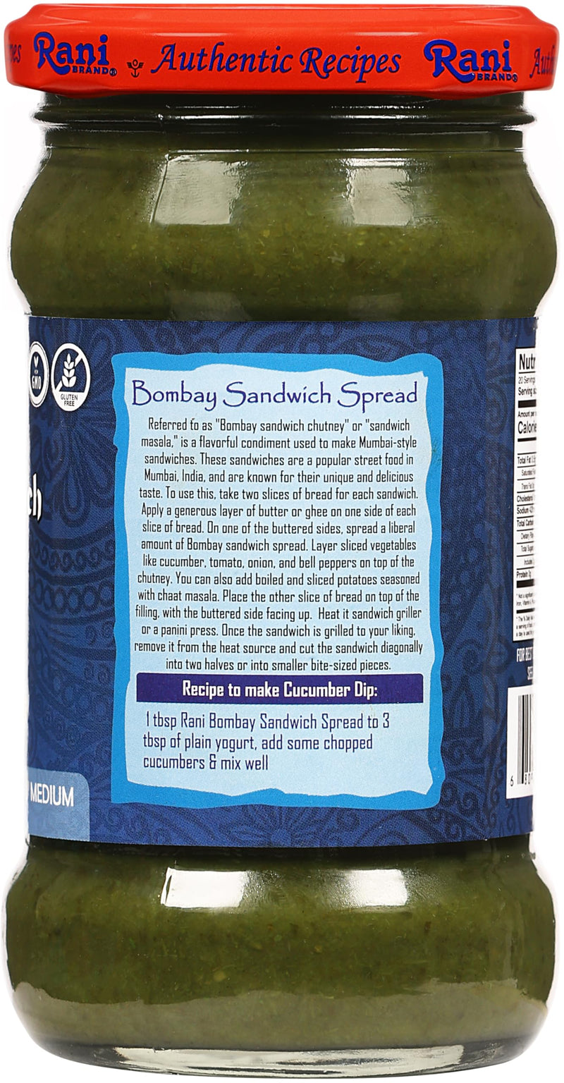 Rani Bombay Sandwich Spread, Mild (Mint & Coriander) 10.5oz (300g) Glass Jar, Ready to Eat, Pack of 5+1 FREE ~ Vegan | Gluten Free | NON-GMO | Kosher
