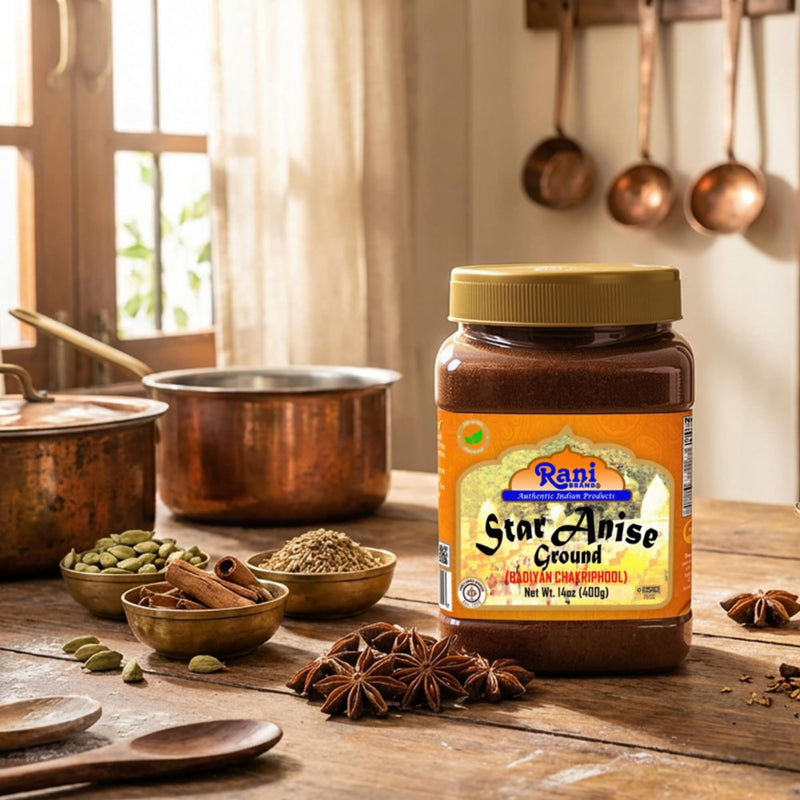 Rani Star Anise Powder (Badian Khatai) Ground Spice 14oz (400g) PET Jar ~ All Natural | Gluten Friendly | NON-GMO | Kosher | Vegan | Indian Origin