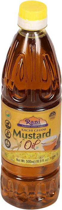 Rani Mustard Oil (Kachi Ghani) 16.9 Ounce (500ml) NON-GMO| Kosher | Gluten Free | Vegan | 100% Natural
