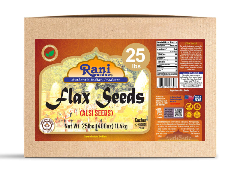 Rani Flax Seeds Whole Raw (Alsi, Linum usitatissimum) 400oz (25lbs) 11.36kg Bulk Box ~ All Natural | Gluten Friendly | Non-GMO | Kosher | Vegan | Indian Origin