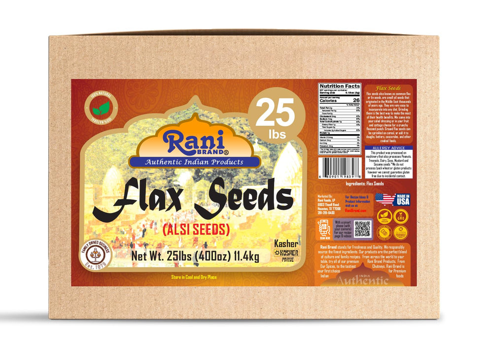 Rani Flax Seeds Whole Raw (Alsi, Linum usitatissimum) 400oz (25lbs) 11.36kg Bulk Box ~ All Natural | Gluten Friendly | Non-GMO | Kosher | Vegan | Indian Origin